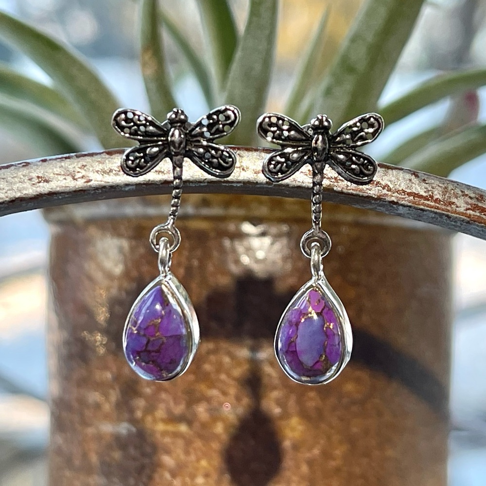 Copper Purple Turquoise - Dragonfly Dangle 925 Po… - image 4